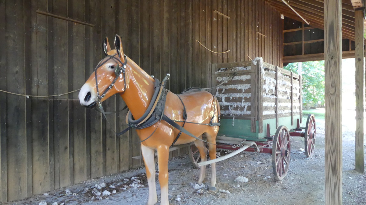 A horse and wagon at cotton gin