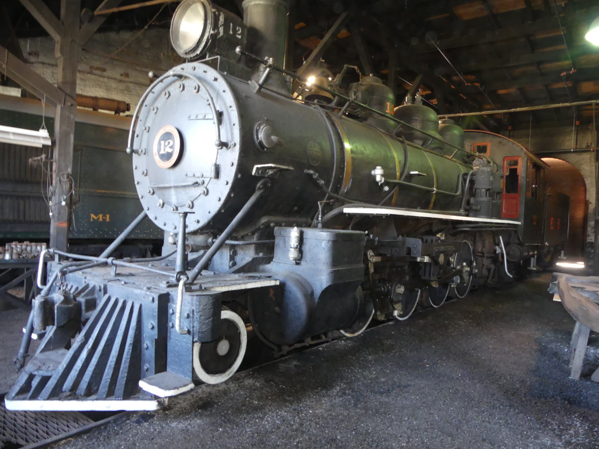 Old steam engine in roundhouse
