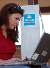 Tamara Dwyer logs on on wirelessly at a rest area