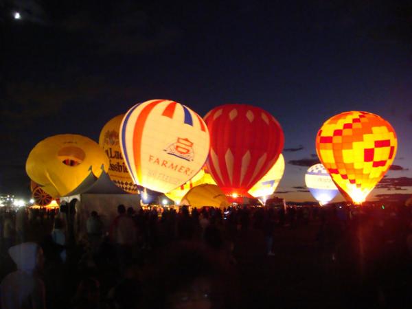 The weather was good enough, and we made it back in time to see the Balloon Glow evening event at the Albuquerque Balloon Fiesta.
