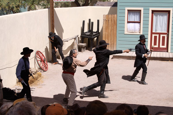 The re-enactment of the O.K. Corral shootout is what cause people to come here to Tombstone, AZ.