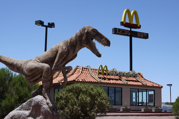 A raptor greets the visitors at a McDonalds on the corner of Hwy 90 and I-10 in Benson, AZ.