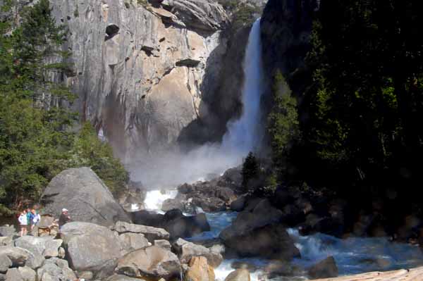 Lower Yosemite Falls. We were lucky to visit just days after the Tioga Pass had opened. The waterfalls were in full flow.