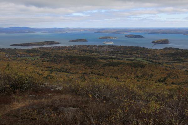 Many islands were scattered about when facing the southern shores of Acadia National Park. The peak of Cadillac Mountain overlooks the little town of Bar Harbor, ME.