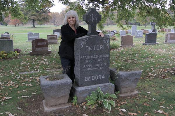 Mom finds the markers of her maternal grandparents at the St. Benedict Cemetery, north of Hartford, CT.