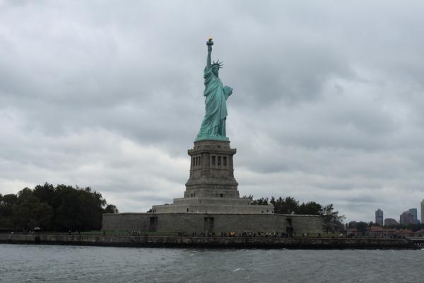 Lady Liberty stands tall as our ferry rounds the national monument in New York.