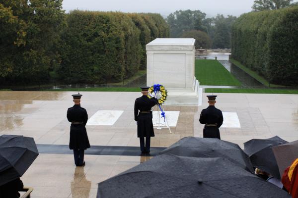 Preparing for the Changing of the Guard, done every hour (in Wintertime) at the Arlington National Cemetery in Virginia.