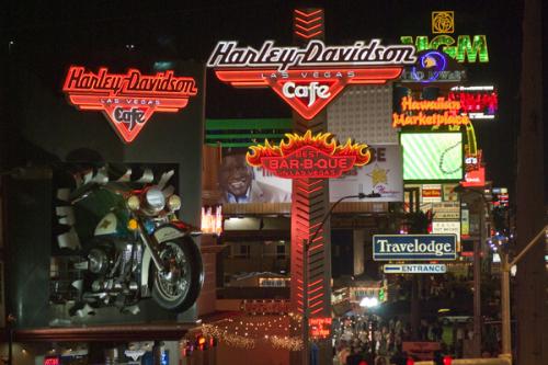 Harley Davidson cafe in Vegas. Hand held shot.