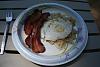Breakfast:  egg over easy, hash browns and bacon