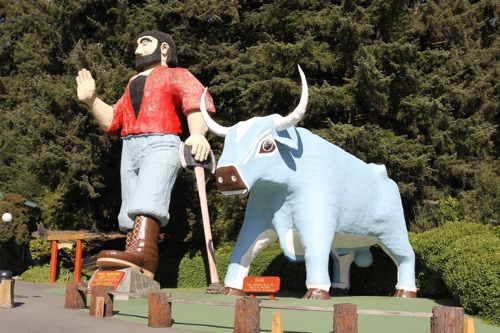 Paul Bunyan and his faithful ox greet visitors to the Trees of Mystery