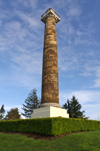 The Astoria Column stands 125 feet tall and gives excellent 360 degree views of Astoria, OR and the surrounding areas