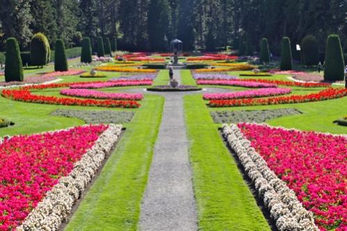 The elongated flower gardens at Manito Park in Spokane, WA