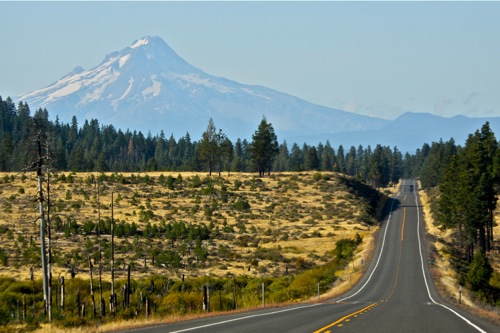 Driving towards Mount Hood
