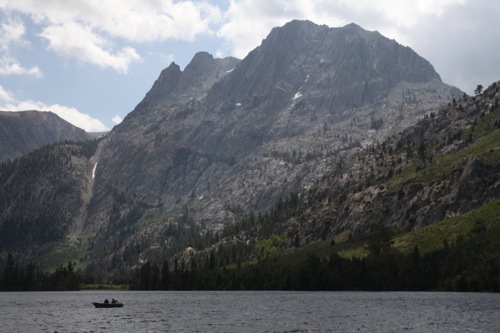 Mountains overlook Silver Lake on the June Lake Loop in Calfornia, off of SR 395