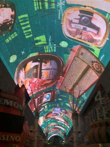 The Fremont Street Experience in Las Vegas, NV has a light show which acts as a 1000-foot-long TV with a huge surround sound system.