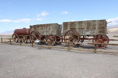 This is one of the authentic wagons used by the 20-mule team, located at the Harmony Borax Works in Death Valley National Park.