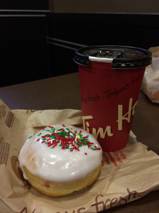 Double double and a donut.  Sour cream donut was my favorite