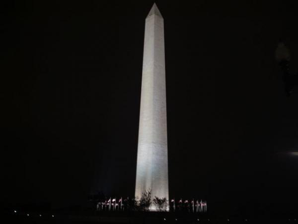 The night-lit Washington tower in D.C.