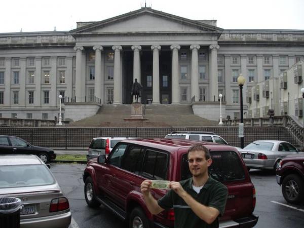 Department of the Treasury (Yeah, that's the back of a $10 bill he's showing. A nerd like me)