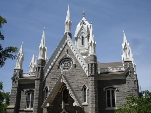 The Salt Lake Assembly Hall located in Temple Square in Salt Lake City, UT