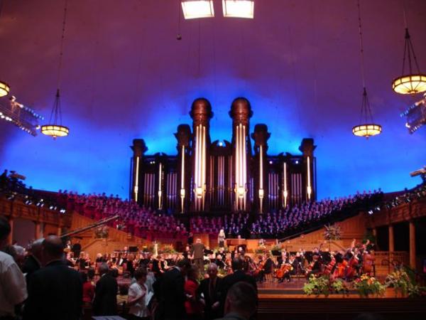 The inside of the Mormon Tabernacle, listening to the Mormon Tabernacle Choir during one of their Sunday morning tapings. Talk about perfect timing.