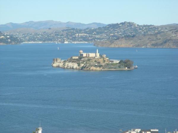 A distant view of Alcatraz Island, looking onward towards Belvedere-Tiburon, CA. Someday I'll tour that place.