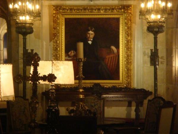 There he is, the man himself. This portrait of William Hearst can be seen in one of the Gothic Study room of Hearst Castle.