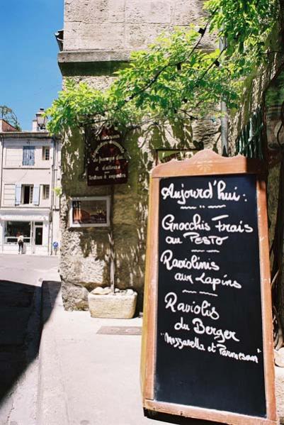 A blackboard outside a restaurant in St Remy de Provence - birthplace of 16th century writer Nostradamus.