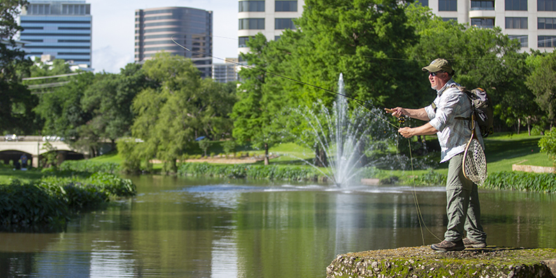 Greg DeMars flyfishing in downtown Dallas - Photo by Erich Schlegel