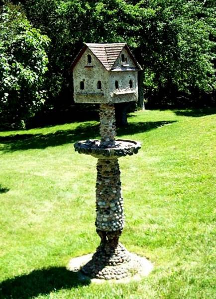 Stone Birdhouse and Birdbath