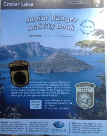 Crater Lake Jr Ranger booklet &amp; badge