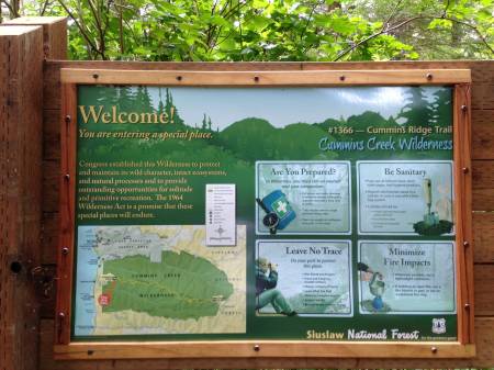 Cummins Ridge Wilderness sign