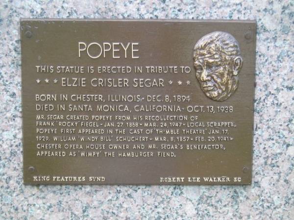 Popeye Sculpture Plaque in Chester, Illinois