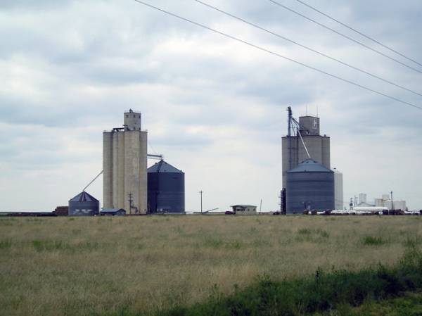 Grain Elevators in the Distance in Oklahoma