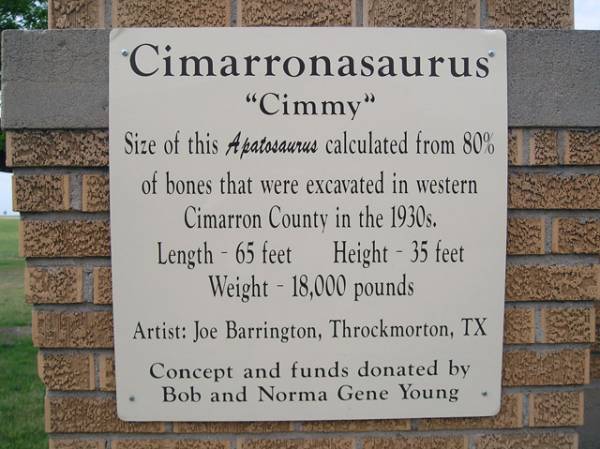 &quot;Cimmy&quot; Cimarronasaurus Sign in Boise City, Oklahoma