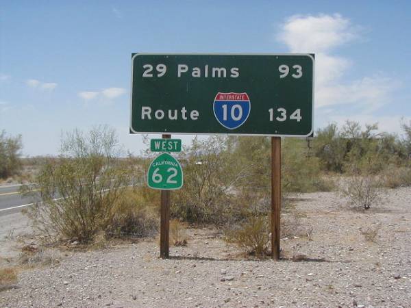 CA Highway 62 Road Sign at Vidal Jct. in California