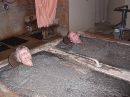 Relaxing in a mud bath in Calistoga, CA