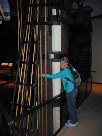 Mast from wooden sailing ship at the Maine State Museum