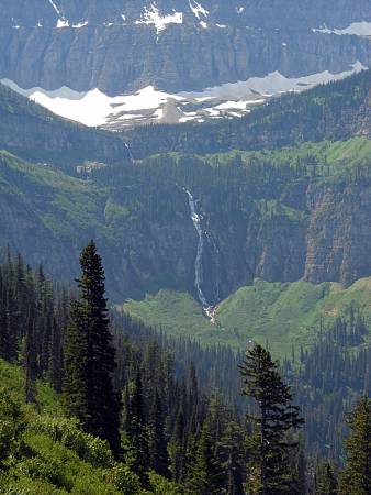 A waterfall below the glacier
