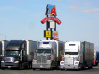 2 Kenworth Cabovers Chilling At The Truck Stop The One On The Left Is An Aerodyne And The Right One Is A Flat Top Kenworth Trucks Big Rig Trucks Big Trucks